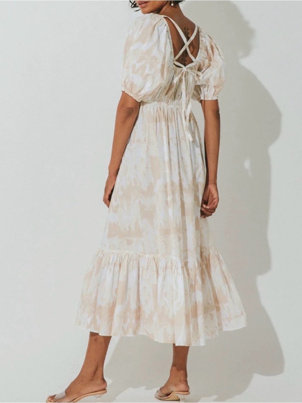 Cleobella Organic Cotton Puff Sleeve Midi Dress Cottagecore Size M Pockets - Picture 3 of 10